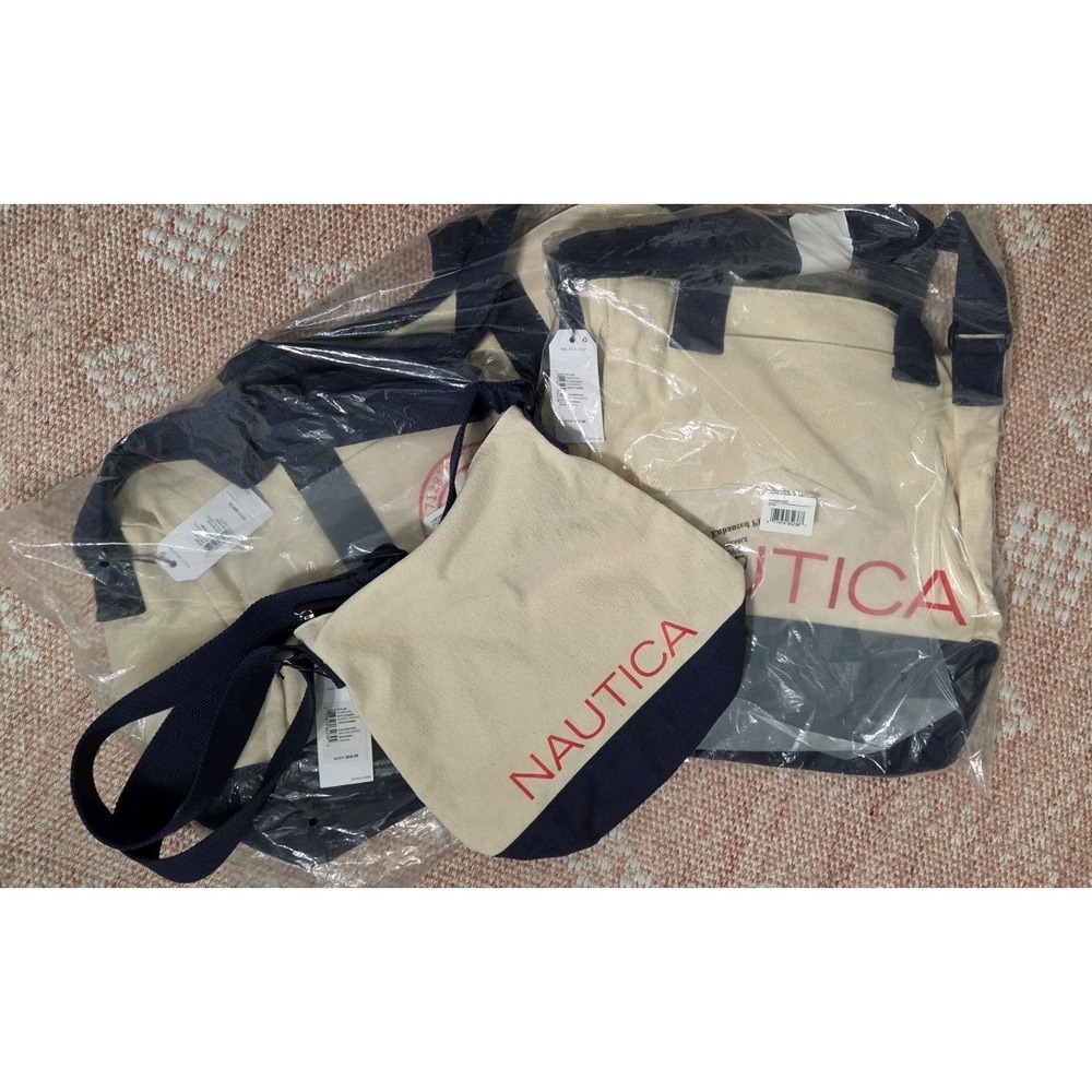 Nautica 3pc Canvas Travel Bag Set Duffel Crossbody Shoulder Bag Weekender NWT